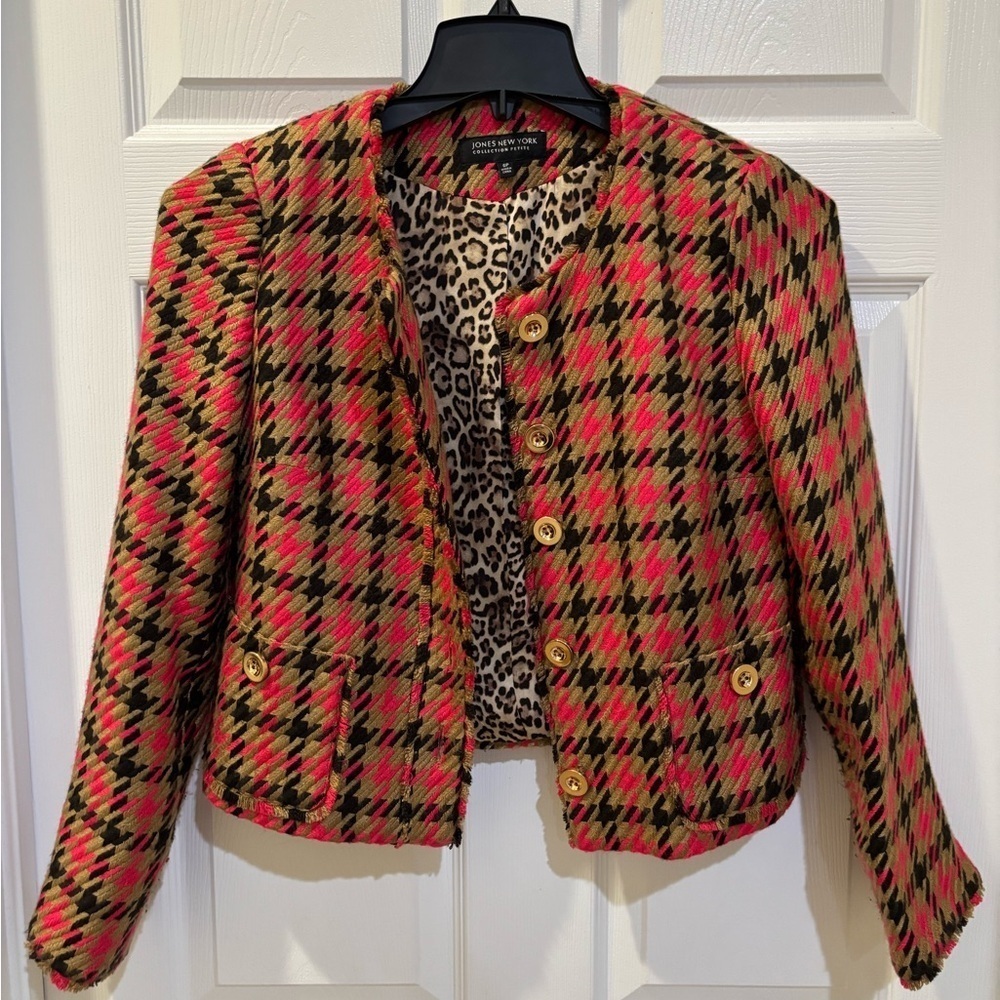 Jones New York Signature Women Short Jacket BLAZER Sz 6P PLAID PINK/BLACK/TAN.‌‌ - Picture 7 of 9